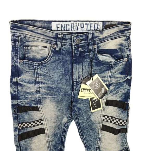 NWT Encrypted NYC Flex Denim Bleached Zip Jeans Zippered Knees Women Size: 10 - Picture 3 of 15